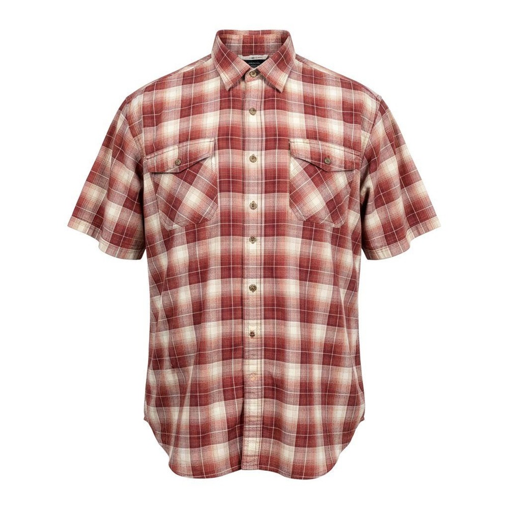 Ariat Rebar Mens 3XL Short Sleeve Plaid Button Down Work Shirt Red Burgundy